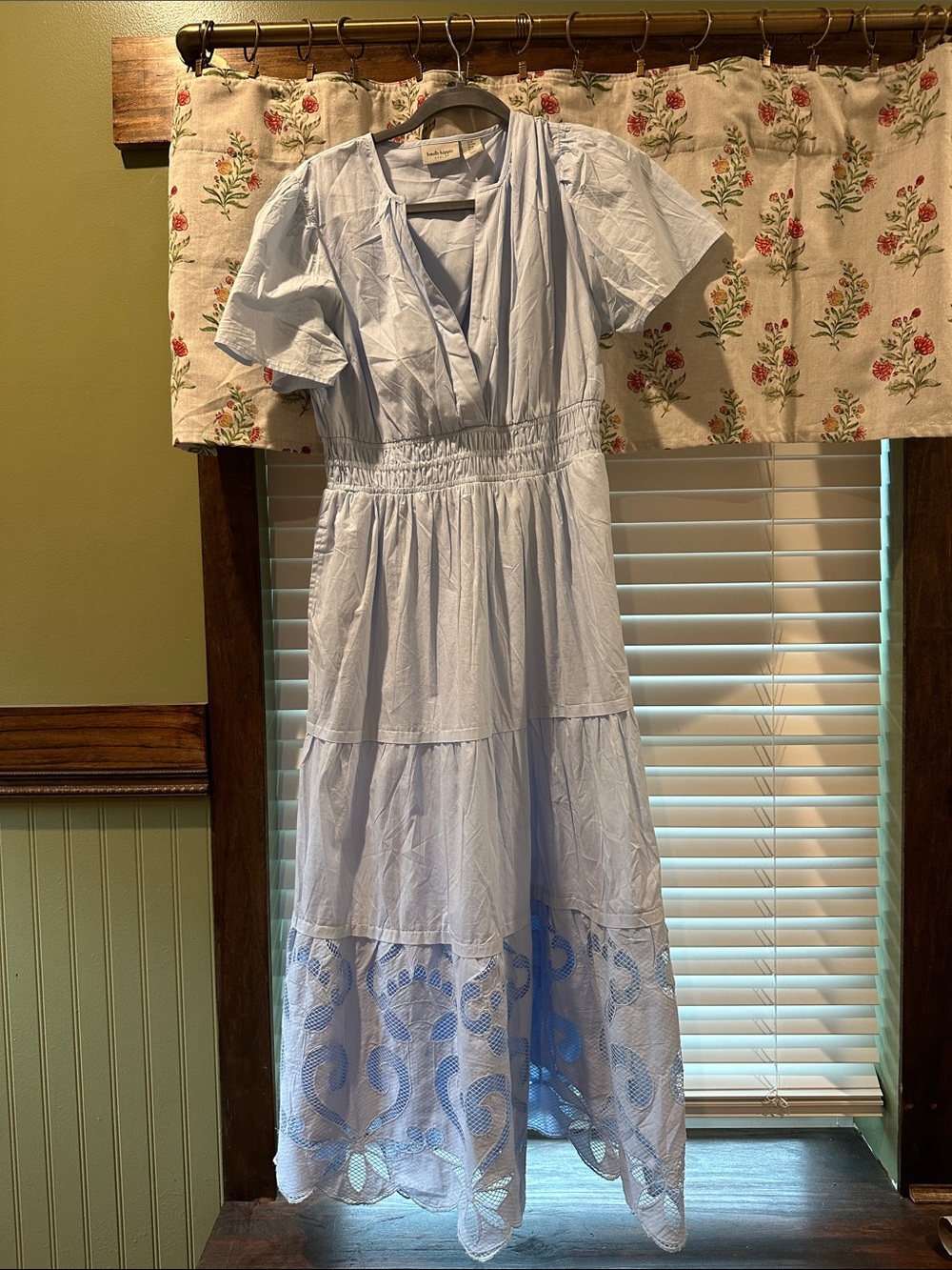 Haute Hippie Pale Blue Tiered Maxi Dress with Eyelet Hem